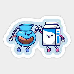 Cute Coffee High Five With Milk Cartoon Sticker